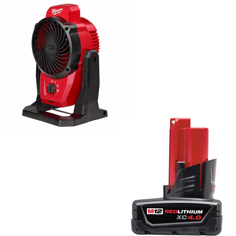 Milwaukee 0820-20 M12 Mounting Fan W/ 48-11-2440 M12 XC4.0 Battery Pack