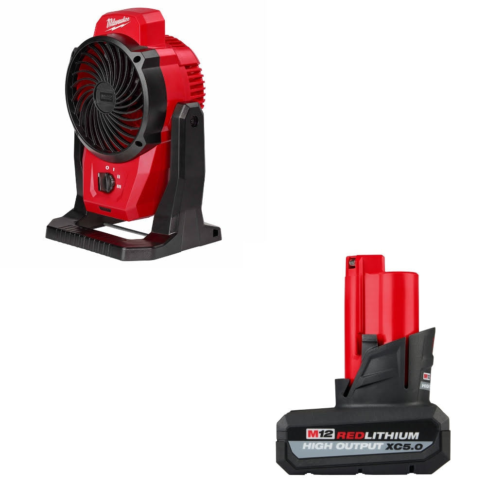 Milwaukee 0820-20 M12 Mounting Fan W/ 48-11-2450 M12 XC5.0 Battery Pack