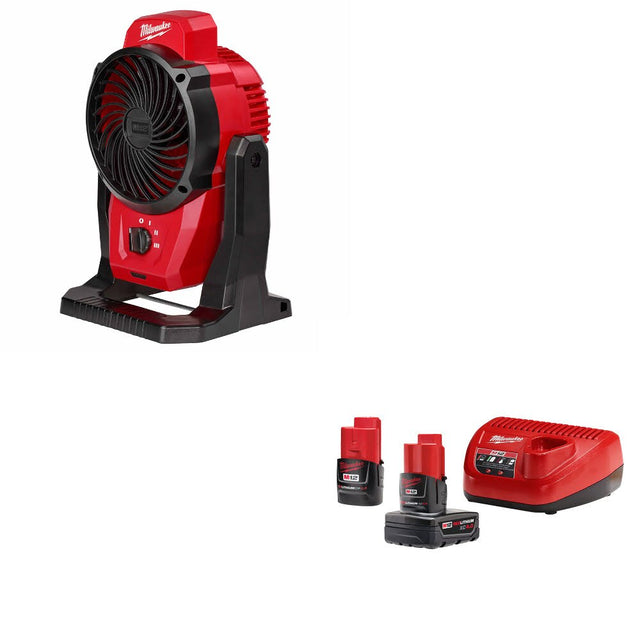 Milwaukee 0820-20 M12 Mounting Fan W/ 48-59-2424 M12 4.0 Ah/2.0 Ah Starter Kit