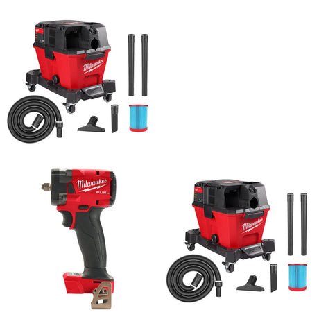 Milwaukee 0910-20 Wet/Dry Vacuum, 2 Pack Kit W/ 2854-20 Impact Wrench