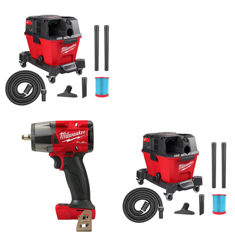 Milwaukee 0910-20 Wet/Dry Vacuum, 2 Pack Kit W/ 2960-20 Impact Wrench