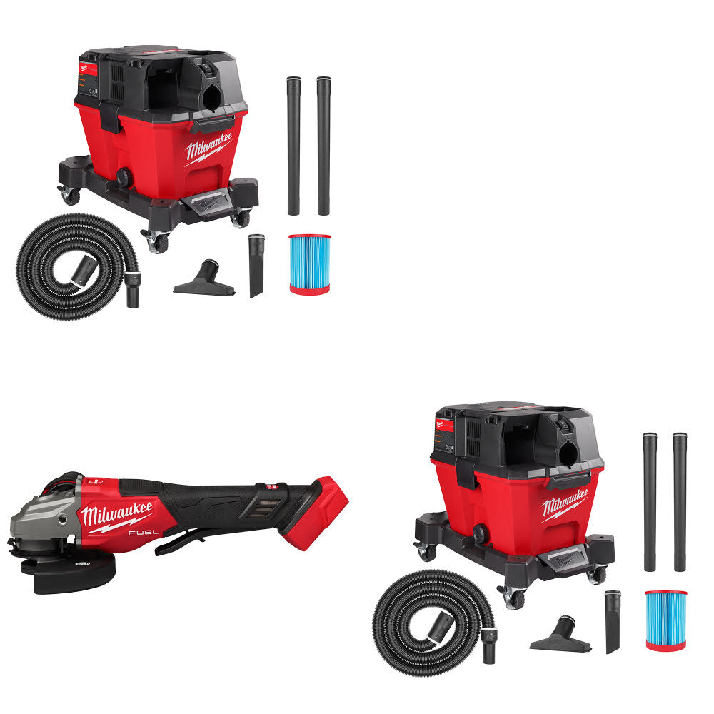 Milwaukee 0910-20 Wet/Dry Vacuum, 2 Pack Kit W/ 3670-20 Braking Grinder