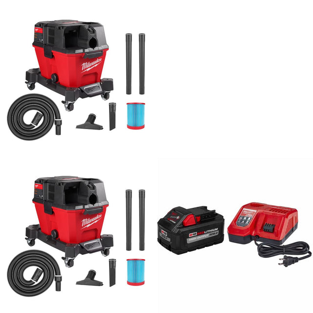 Milwaukee 0910-20 M18 FUEL Vacuum-2Pk W/ FREE 48-59-1880 M18 XC8.0 Starter Kit