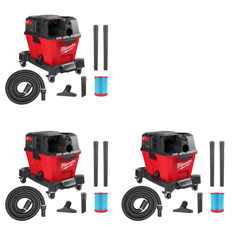 Milwaukee 0910-20 M18 FUEL 6 Gal Wet/Dry Vacuum, 3 Pack Kit