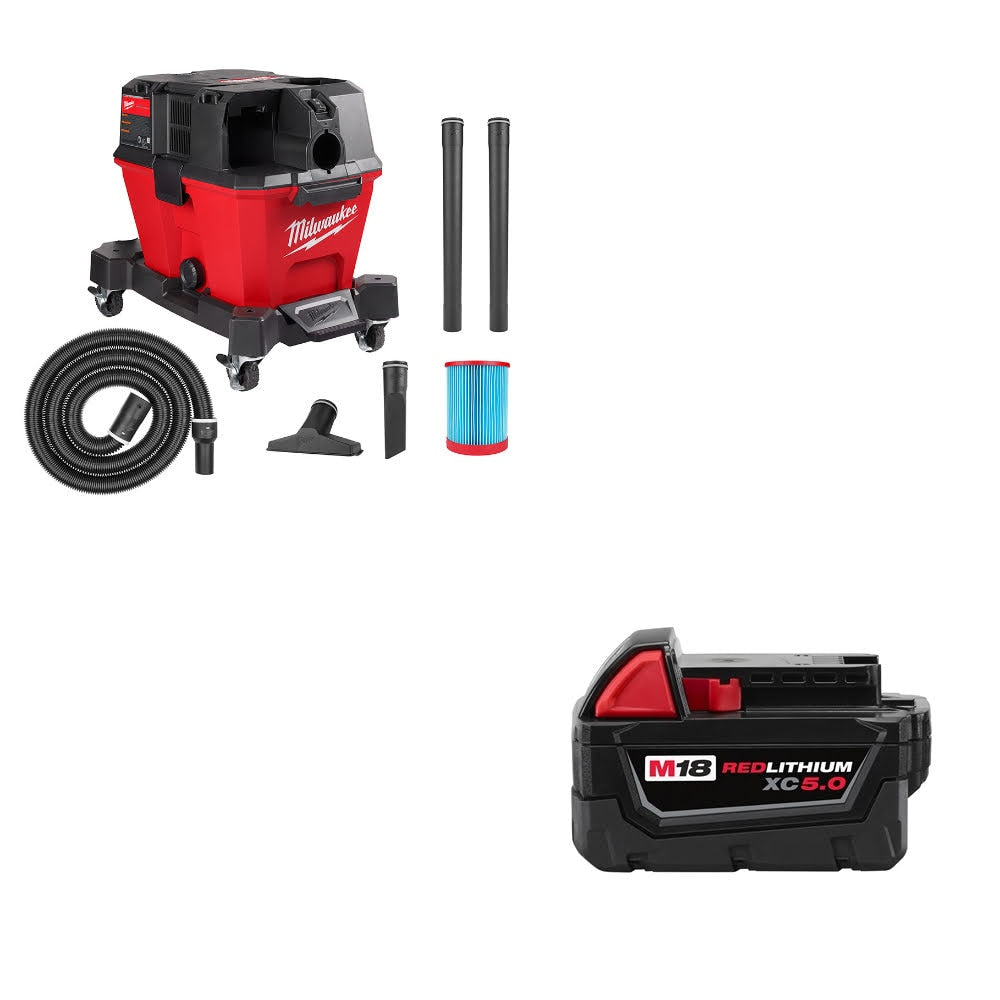 Milwaukee 0910-20 M18 FUEL 6 Gal Vacuum W/ 48-11-1850 M18 XC5.0 Battery Pack
