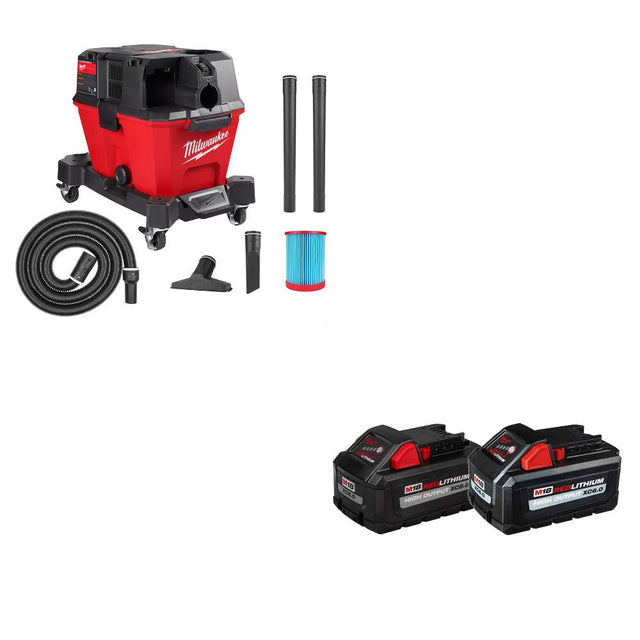 Milwaukee 0910-20 M18 FUEL 6 Gal Vacuum, Bare W/ 48-11-1868 M18 18V Battery, 2Pk