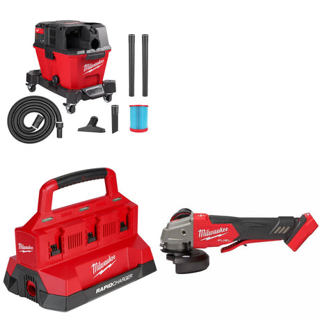 Milwaukee 0910-20 Wet/Dry Vacuum Kit W/ 48-59-1809 Charger and 2888-20 Grinder