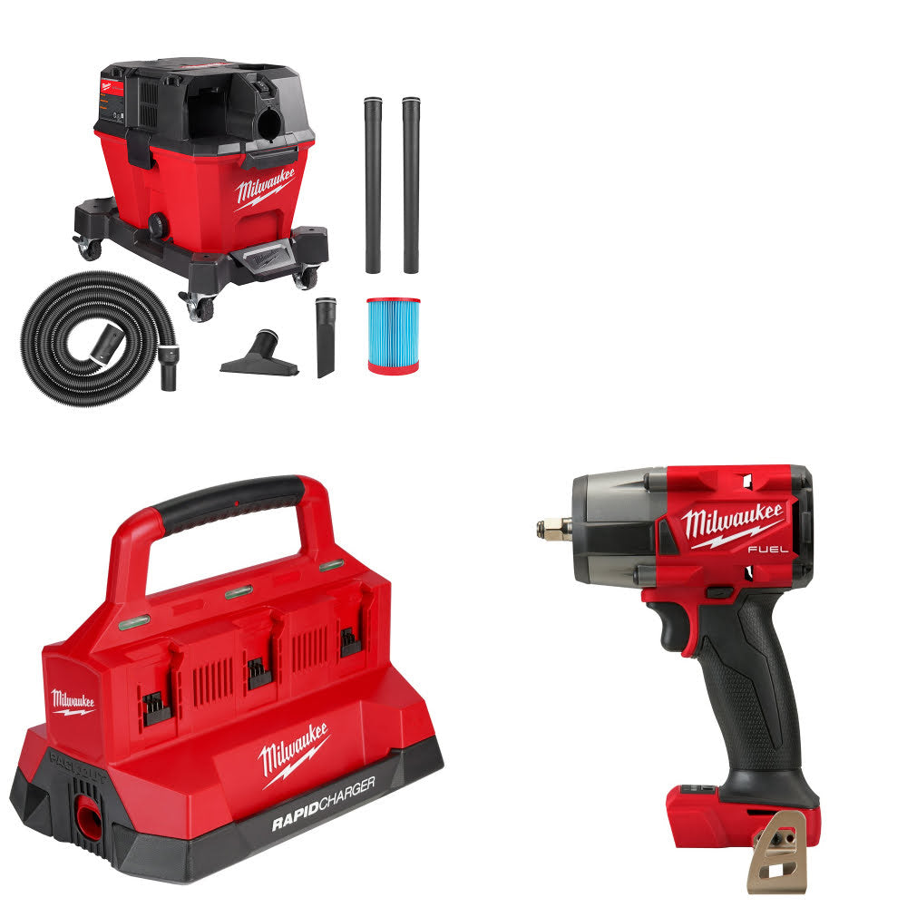 Milwaukee 0910-20 Wet/Dry Vac Kit W/ 48-59-1809 Charger and 2960-20 Impact Wrench