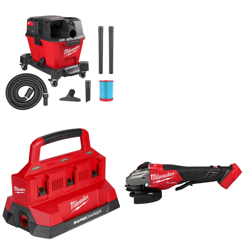 Milwaukee 0910-20 Wet/Dry Vac Kit W/ 48-59-1809 Charger and 3670-20 Grinder