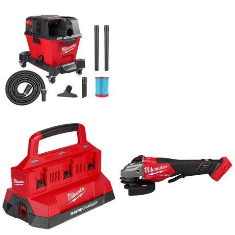 Milwaukee 0910-20 Wet/Dry Vac Kit W/ 48-59-1809 Charger and 3670-20 Grinder