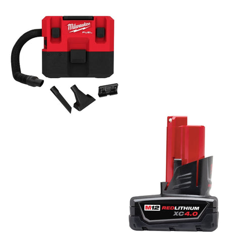 Milwaukee 0960-20 M12 FUEL 1.6 Gal Vacuum W/ 48-11-2440 M12 XC4.0 Battery Pack