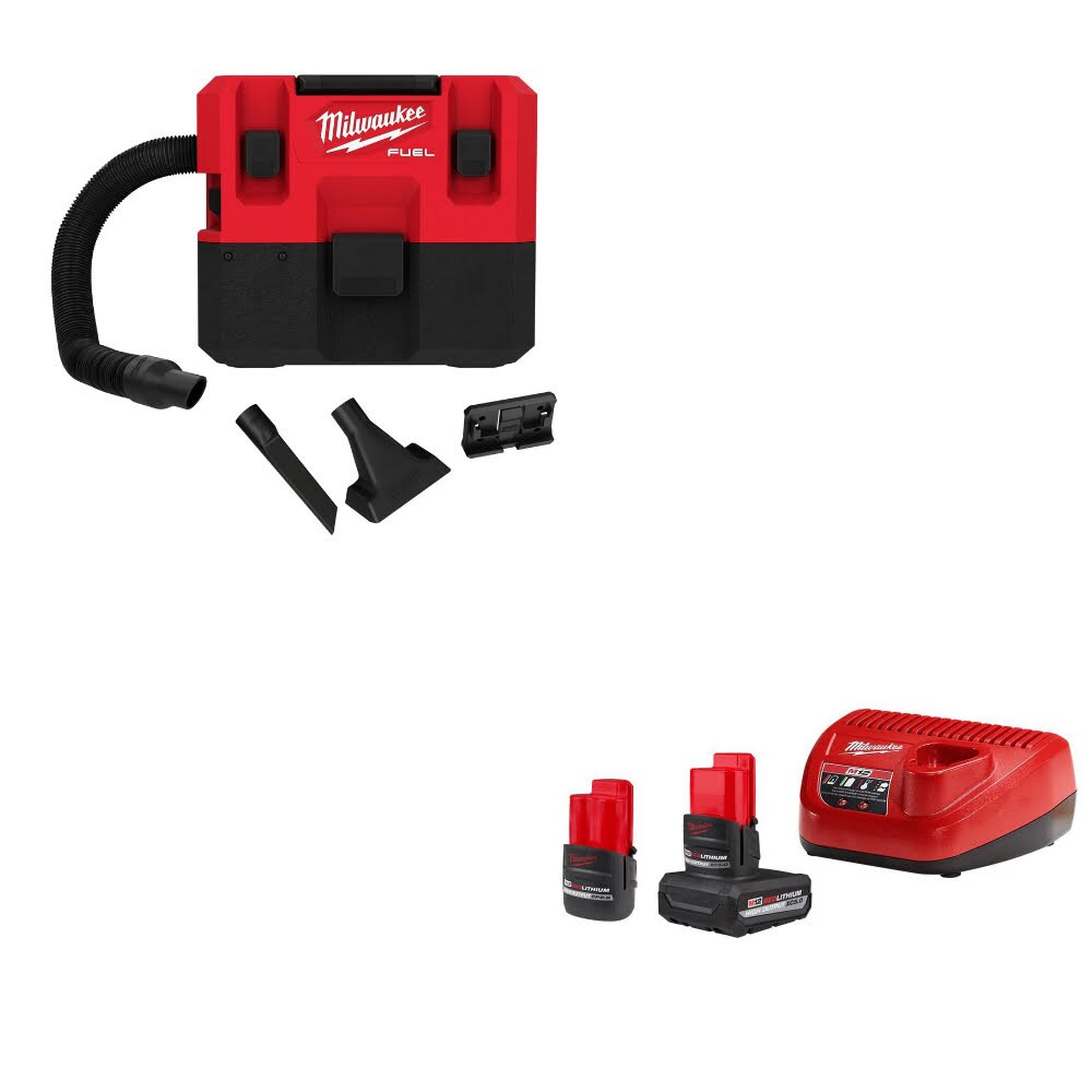 Milwaukee 0960-20 M12 FUEL 1.6 Gal Wet/Dry Vacuum W/ 48-59-2452S M12 Starter Kit