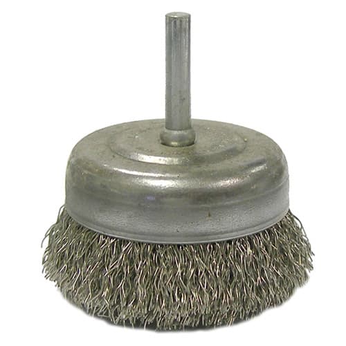 Weiler 14320 2-1/2" Crimped Wire Cup Brush, .008 SS, 1/4" Stem, Packs of 10