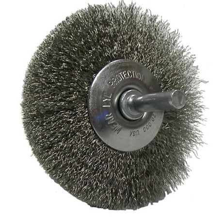 Weiler 17937 3" Stem-Mounted Wire Wheel, Flared, .014 SS, 1/4" Stem, Packs of 10