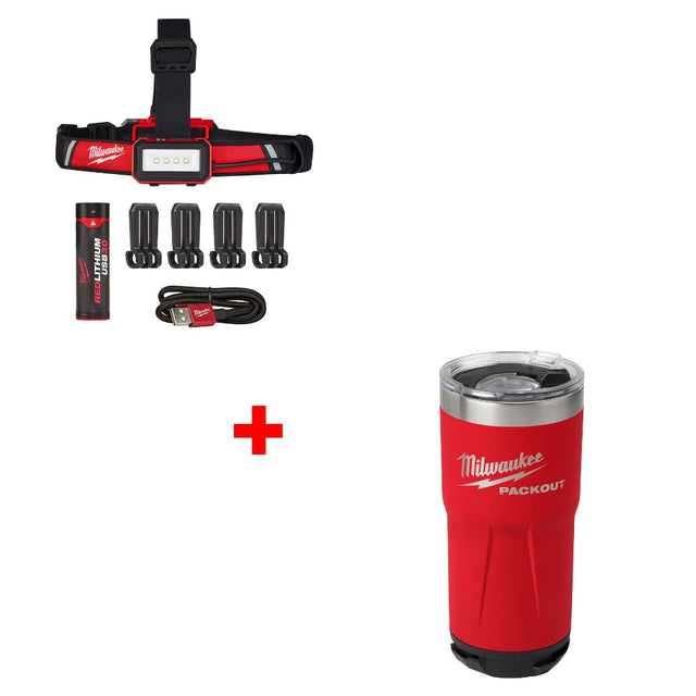 Milwaukee 2115-21 USB Rechargeable Headlamp w/ FREE 48-22-8392R 20oz Red Tumbler