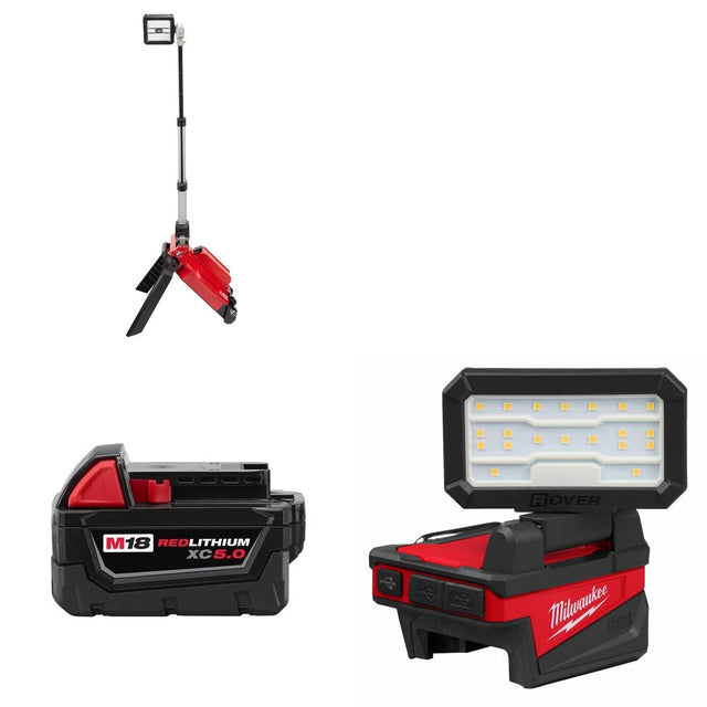 Milwaukee 2120-20 Tower Light Kit W/ FREE 5.0Ah Batt and FREE Rover Light