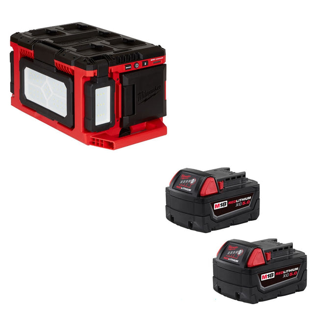 Milwaukee 2357-20 M18 PACKOUT Light/Charger W/ 48-11-1852 M18 XC5.0 Battery, 2Pk