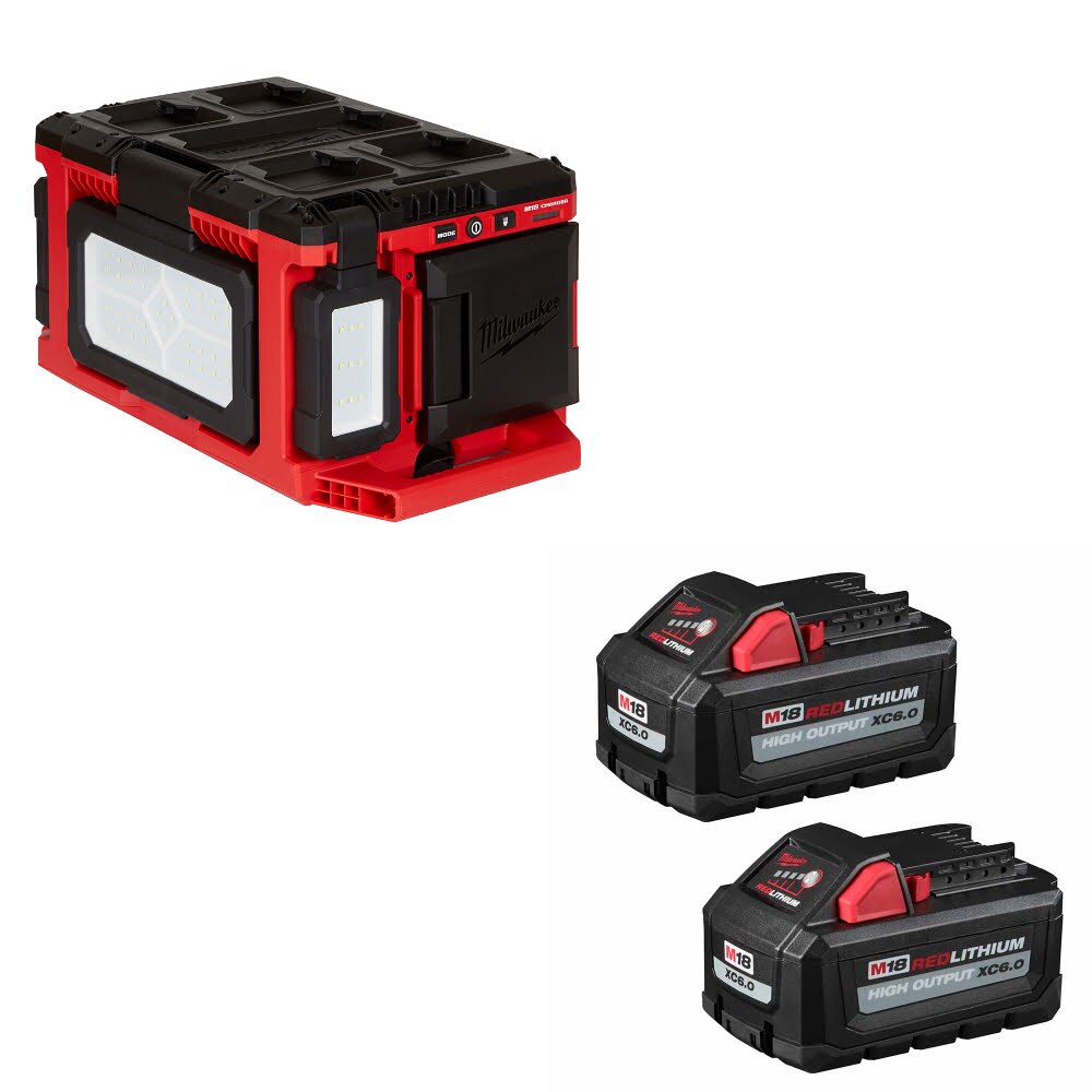 Milwaukee 2357-20 M18 PACKOUT Light/Charger W/ 48-11-1862 M18 XC6.0 Battery, 2Pk