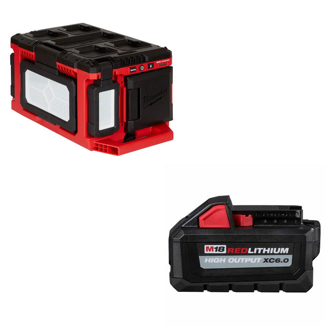Milwaukee 2357-20 M18 PACKOUT Light/Charger W/ 48-11-1865 M18 XC6.0 Battery Pack