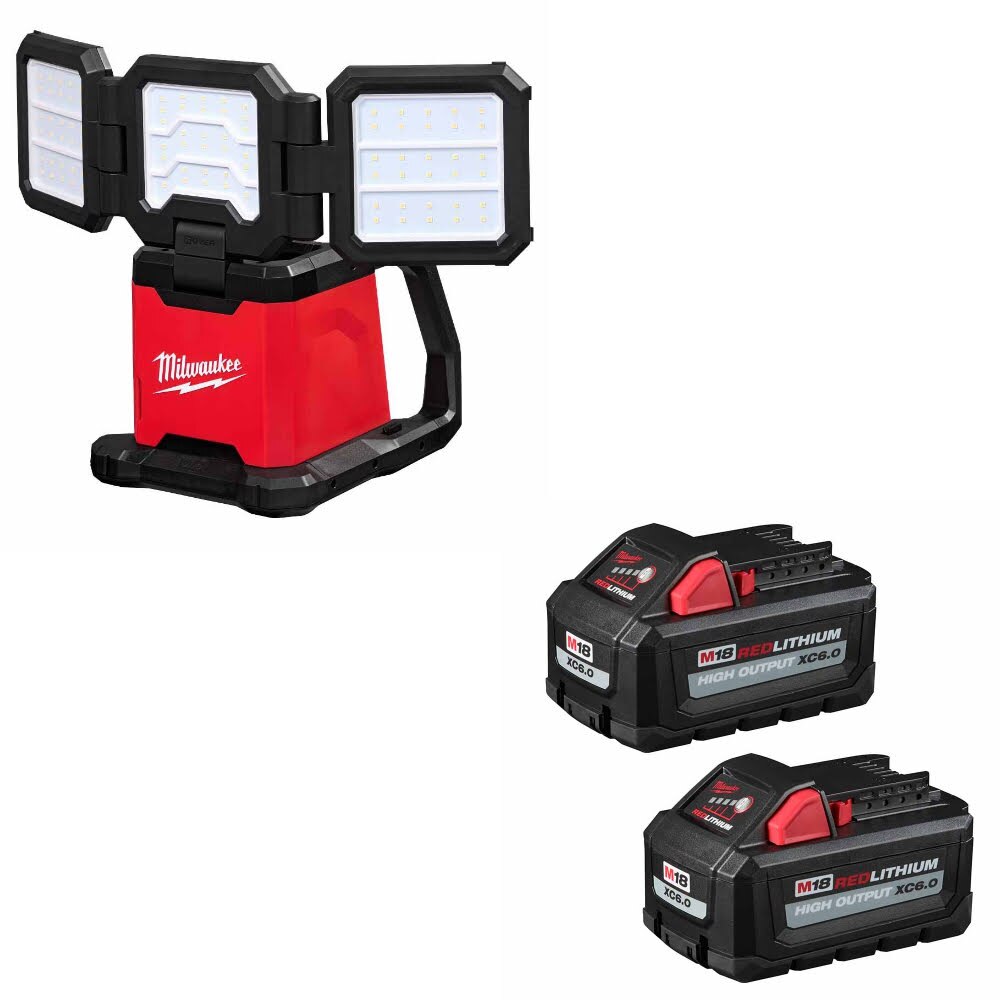 Milwaukee 2368-20 M18 Flood & Area Light W/ 48-11-1862 M18 XC6.0 Battery, 2 Pack