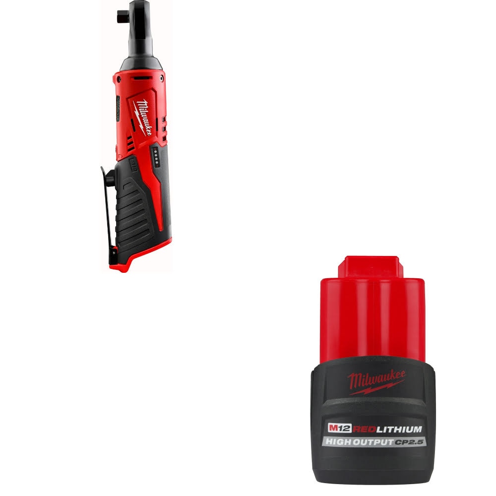 Milwaukee 2457-20 M12 Cordless 3/8" Ratchet W/ 48-11-2425 M12 CP2.5 Battery Pack