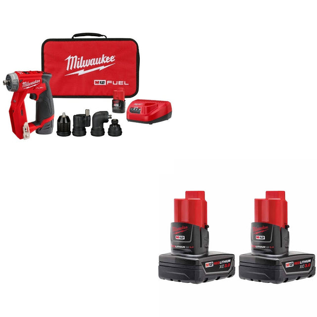 Milwaukee 2505-22 Drill/Driver Kit W/ FREE 48-11-2412 Battery, 2 Pack