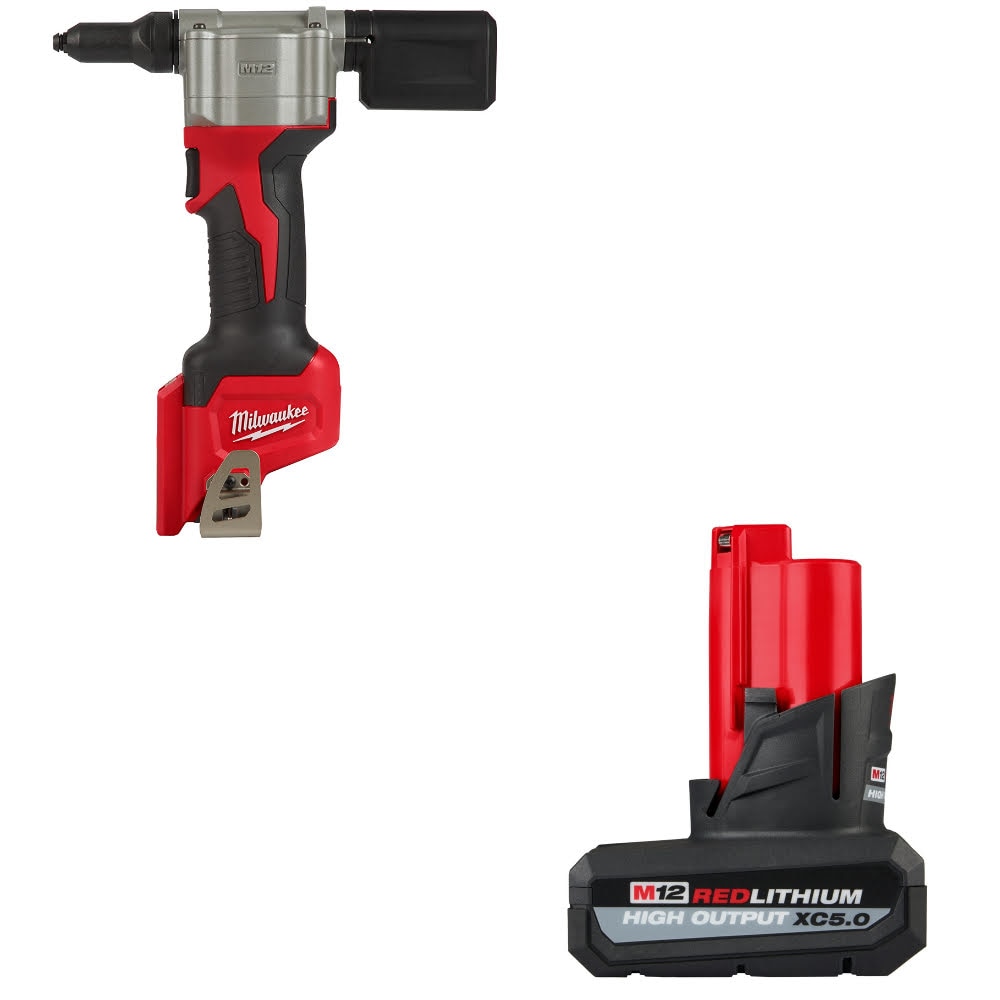 Milwaukee 2550-20 M12 Rivet Tool, Bare W/ 48-11-2450 M12 XC5.0 Battery Pack