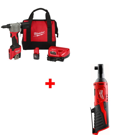 Milwaukee 2550-22 M12 Rivet Tool Kit w/ FREE 2457-20 M12 Cordless 3/8" Ratchet