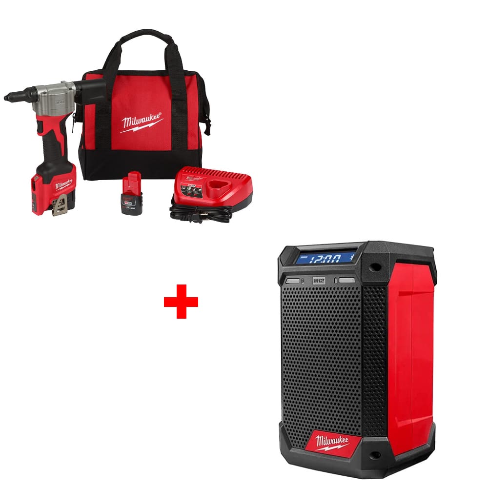 Milwaukee 2550-22 M12 Rivet Tool Kit w/ FREE 2951-20 M12™ Radio + Charger