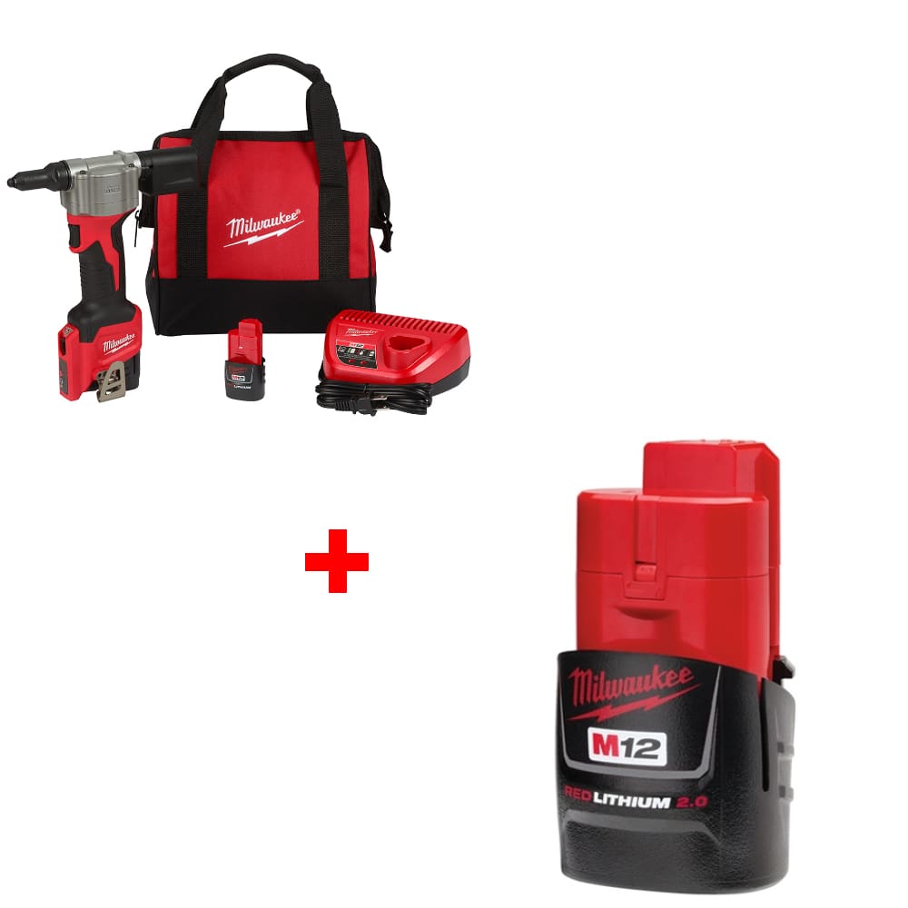Milwaukee 2550-22 M12 Rivet Tool Kit w/ FREE 48-11-2420 M12 Battery Pack