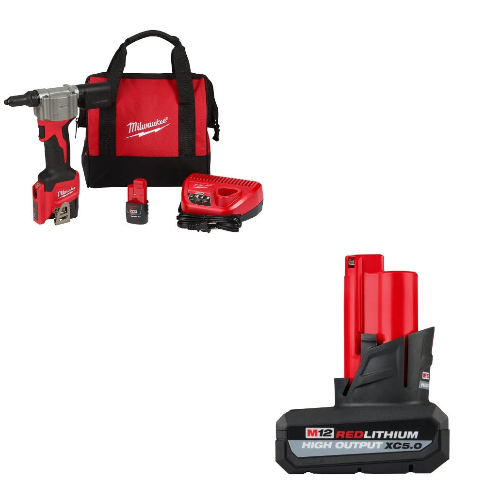 Milwaukee 2550-22 M12 Rivet Tool Kit W/ FREE 48-11-2450 XC5.0 Battery