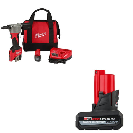 Milwaukee 2550-22 M12 Rivet Tool Kit W/ FREE 48-11-2450 XC5.0 Battery