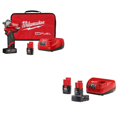 Milwaukee 2555-22 M12 FUEL Impact Wrench Kit W/ W/ 48-59-2424 M12 Starter Kit