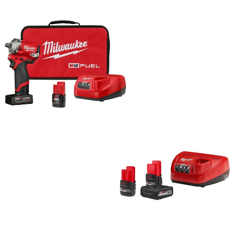 Milwaukee 2555-22 M12 FUEL 1/2" Impact Wrench Kit W/ 48-59-2452S M12 Starter Kit