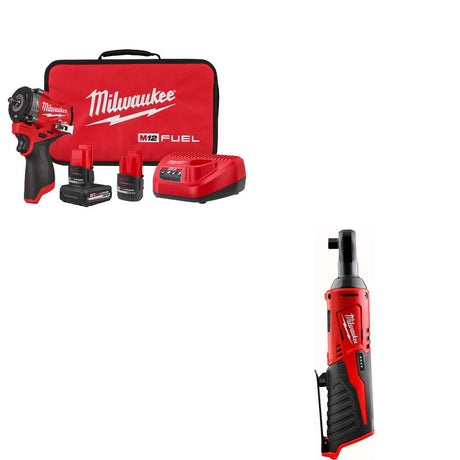 Milwaukee 2562-22 Stubby Impact Wrench Kit W/ FREE 2457-20 Ratchet