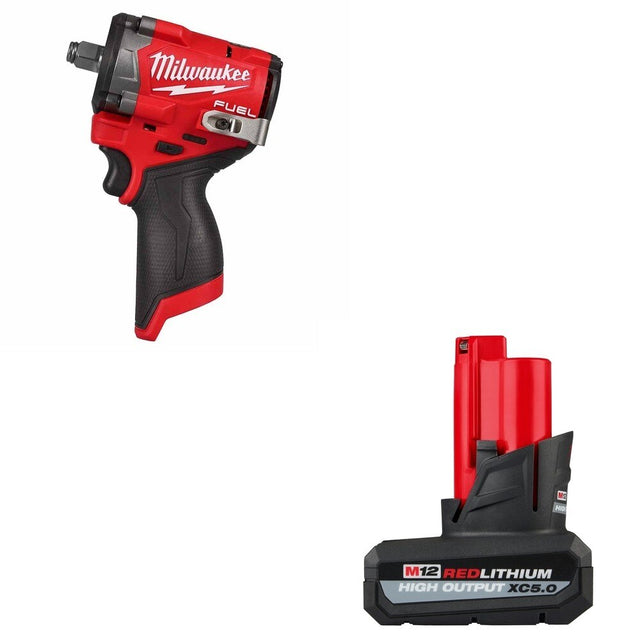 Milwaukee 2563-20 M12 FUEL Stubby 1/2" Impact Wrench W/ FREE 48-11-2450 M12 Battery