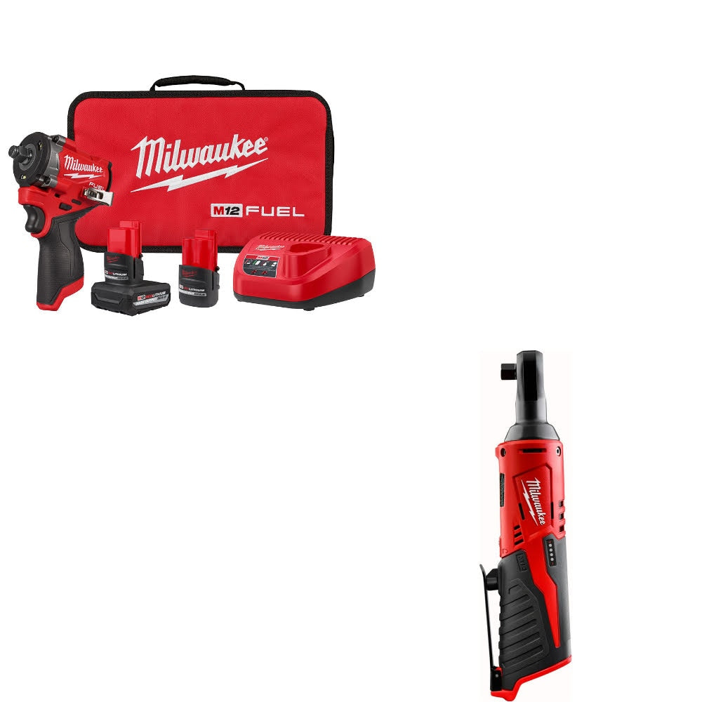 Milwaukee 2563-22 Stubby Impact Wrench Kit W/ FREE 2457-20 Ratchet