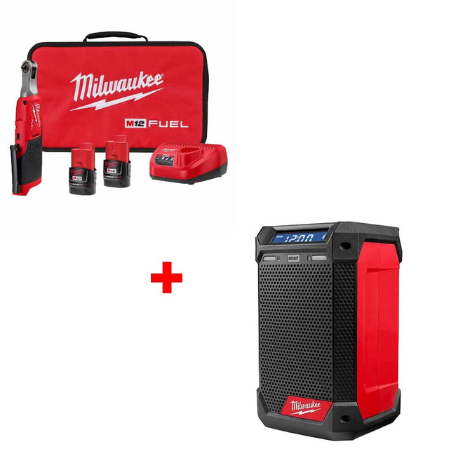 Milwaukee 2566-22 M12 FUEL 1/4" Ratchet Kit w/ 2951-20 M12 Radio + Charger