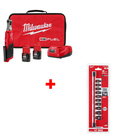 Milwaukee 2566-22 M12 FUEL 1/4" Ratchet Kit W/ FREE 49-66-7000 10PC Socket Set