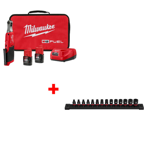 Milwaukee 2566-22 M12 FUEL 1/4" Ratchet Kit W/ FREE 49-66-7002 14PC Socket Set