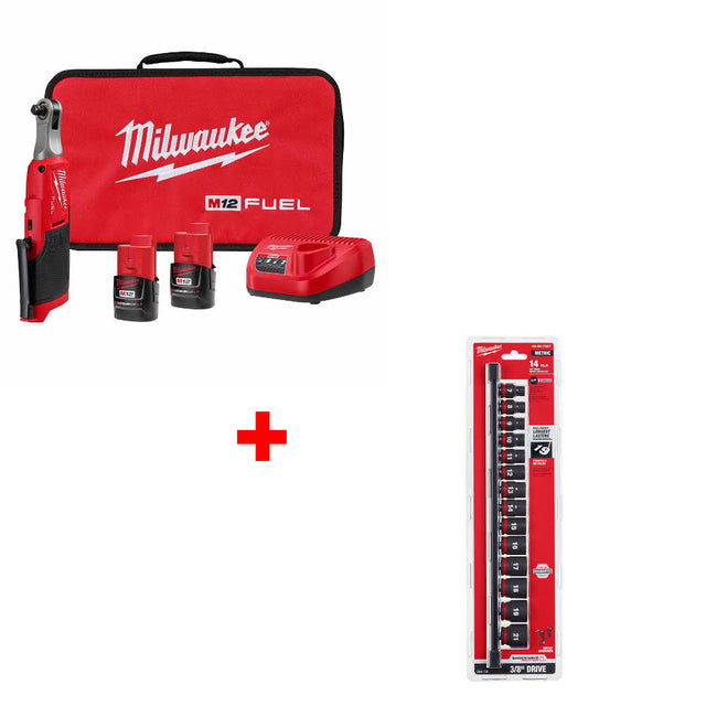 Milwaukee 2567-22 M12 FUEL™ 3/8" Ratchet Kit W/ FREE 49-66-7007 14PC Socket Set