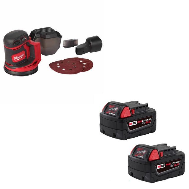Milwaukee 2648-20 M18 Orbit Sander W/ 48-11-1852 M18 XC5.0 Battery, 2 Pack