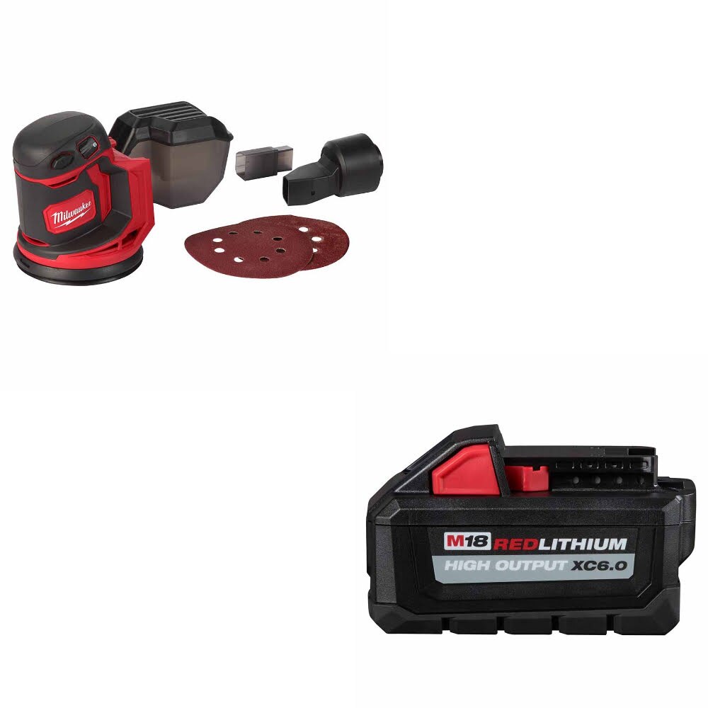 Milwaukee 2648-20 M18 Random Orbit Sander W/ 48-11-1865 M18 XC6.0 Battery Pack
