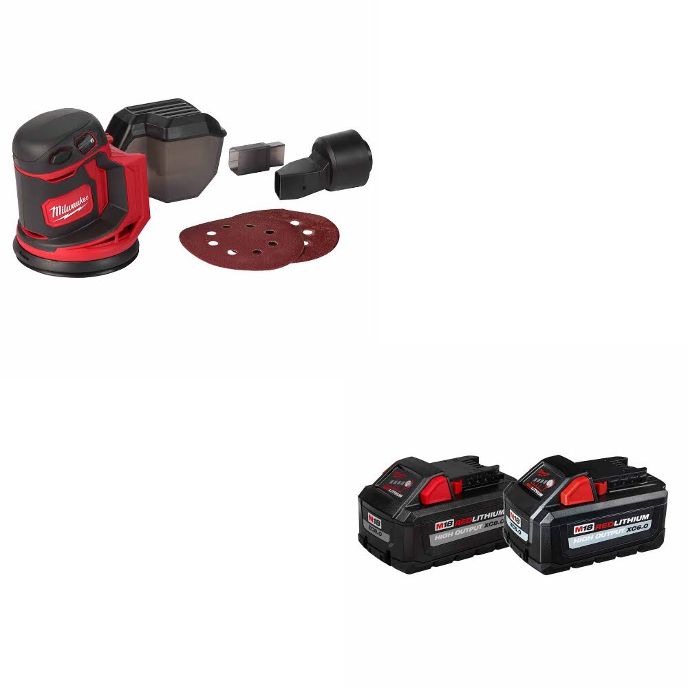 Milwaukee 2648-20 M18 Orbit Sander W/ 48-11-1868 M18 18V 8Ah/6Ah Battery, 2 Pack