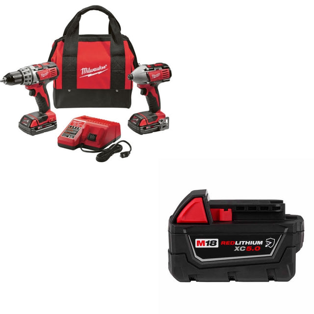 Milwaukee 2691-22 M18 18V 2-Tool Combo Kit W/ 48-11-1850R M18 XC5.0 Battery