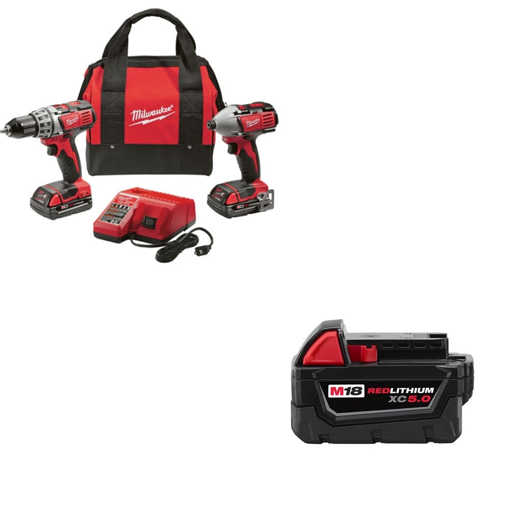 Milwaukee 2691-22 M18 18V 2-Tool Combo Kit W/ 48-11-1850 M18 XC5.0 Battery Pack
