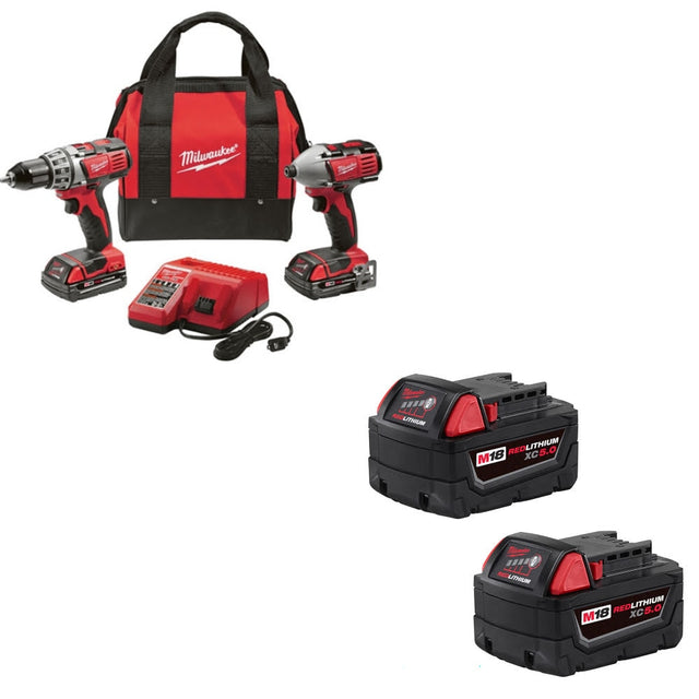 Milwaukee 2691-22 M18 18V 2-Tool Combo Kit W/ 48-11-1852 M18 XC5.0 Battery, 2Pk