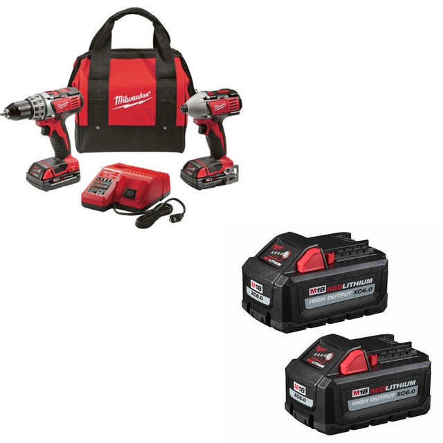 Milwaukee 2691-22 M18 18V 2-Tool Combo Kit W/ 48-11-1862 M18 XC6.0 Battery, 2Pk