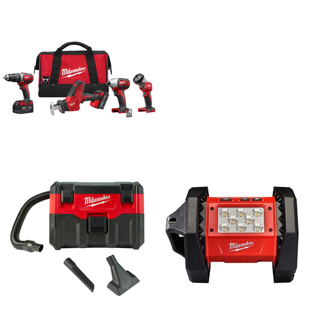 Milwaukee 2695-24 M18 4-Tool Combo Kit W/ FREE 0880-20 M18 Vacuum & Flood Light