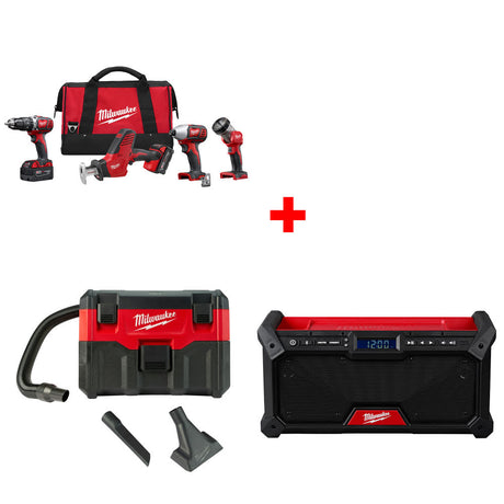 Milwaukee 2695-24 M18 4-Tool Combo Kit W/ FREE 0880-20 18V Vacuum & M18 Radio